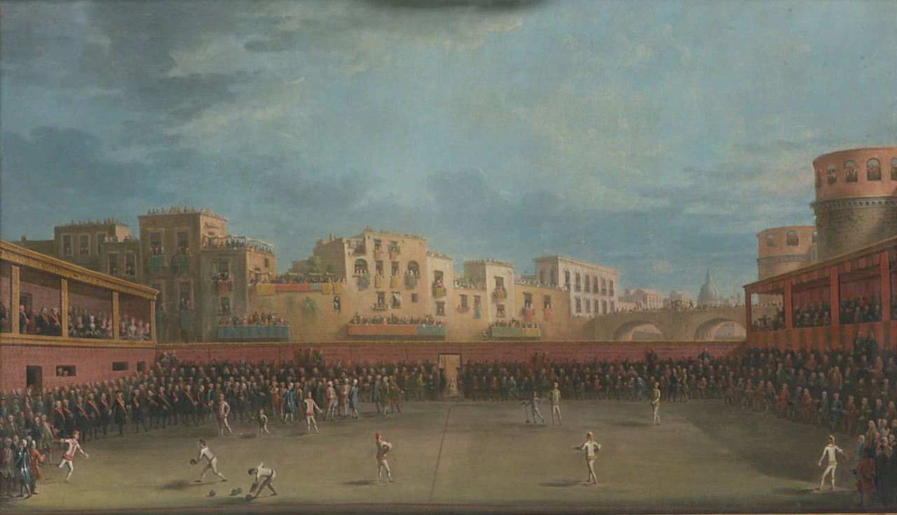 Rappresentazione di un gioco con la palla in Valle Aragonese a Napoli - Kunsthistorisches Museum